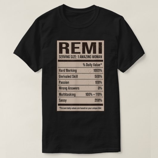 T-shirt Remi Nutrition Facts Nom Pseudo Alias Titre Fri (Design devant)