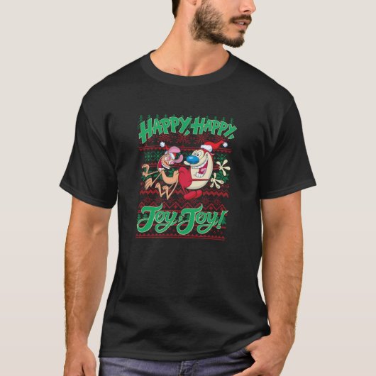 T-shirt Ren and Stimpy Christmas Happy Joy Ugly Sweater Sw (Devant)