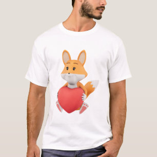 T-shirt Renard 3D charmant avec cœur rouge.
