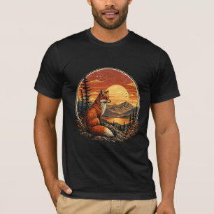 T-shirt Renard au coucher de soleil vintage Rétro Faune Ts