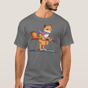 T-shirt Renard avec écharpe en skieur avec skis