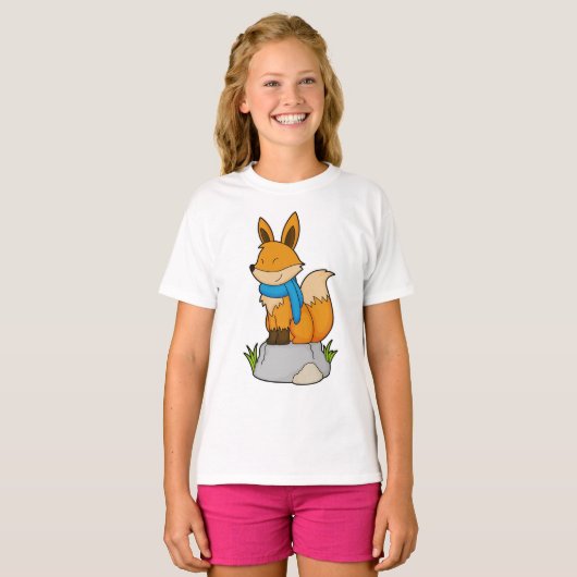 T-shirt Renard avec Écharpe sur Rocher (Devant entier)