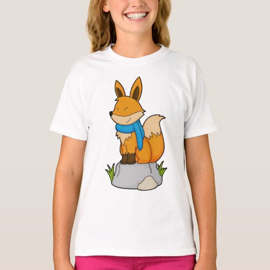T-shirt Renard avec Écharpe sur Rocher (Devant)
