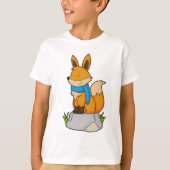 T-shirt Renard avec Écharpe sur Rocher (Devant)
