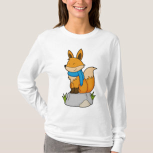 T-shirt Renard avec Écharpe sur Rocher