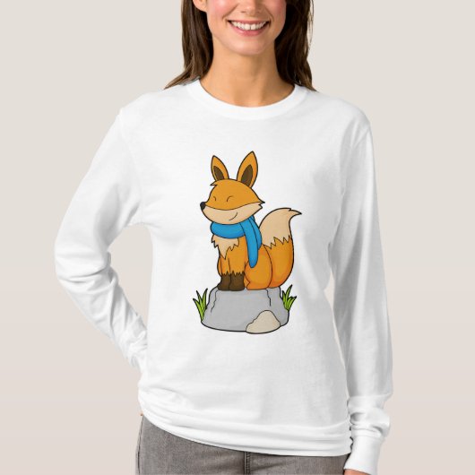 T-shirt Renard avec Écharpe sur Rocher (Devant)