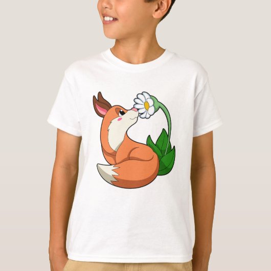 T-shirt Renard avec fleurs blanches (Devant)