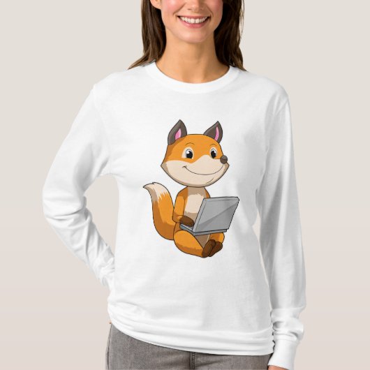 T-shirt Renard avec ordinateur portable (Devant)