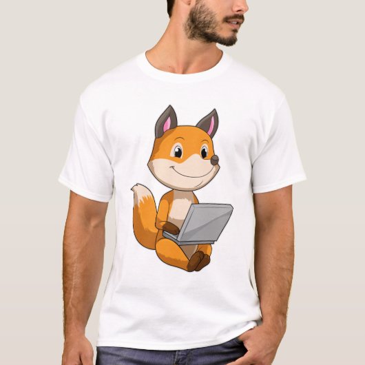 T-shirt Renard avec ordinateur portable (Devant)