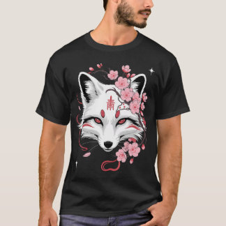 T-shirt Renard Blanc Japonais Kitsune Anime Kawaii Cerise