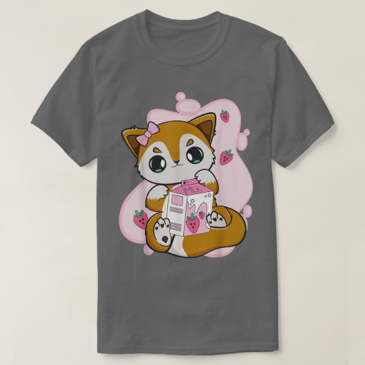 T-shirt Renard Boissons Lait Fraise Thé Bubble Pour Boba L (Design devant)