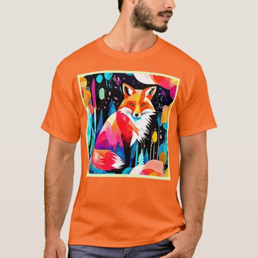 T-shirt Renard coloré Art Abstrait (Devant)