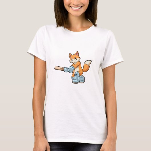T-shirt Renard comme batteur avec chauve-souris de cricket (Devant)