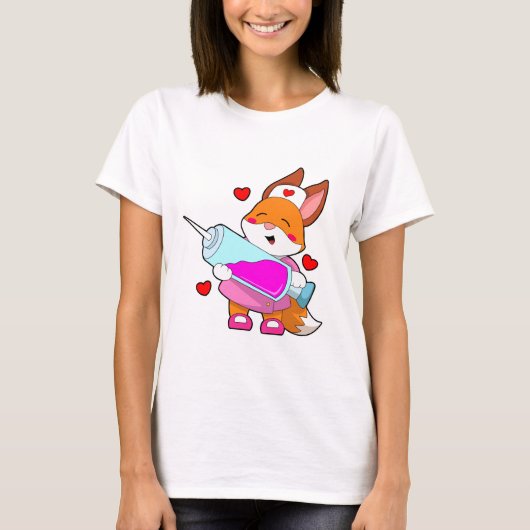 T-shirt Renard comme infirmière avec seringue (Devant)