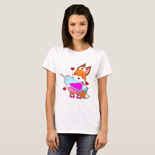 T-shirt Renard comme infirmière avec seringue (Devant entier)