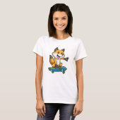 T-shirt Renard comme patineur avec skateboard (Devant entier)