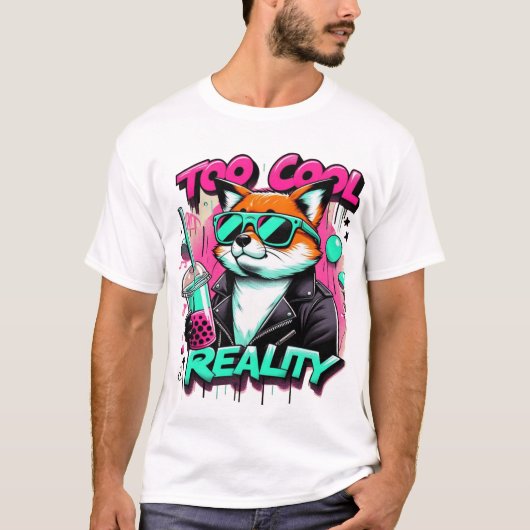 T-shirt Renard cool avec lunettes de soleil et thé à bulle (Devant)
