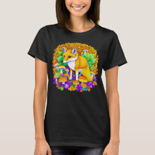 T-shirt Renard d'automne dans les champignons et les feuil