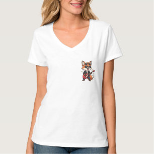 T-shirt Renard de dessin animé cool star du rock jouant de