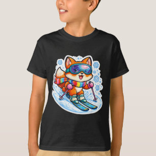 T-shirt Renard de dessin animé mignon skieur amateur de sk