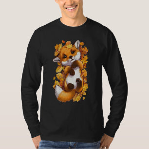 T-shirt Renard de la Forêt Rouge Bébé Animal Automne Feuil