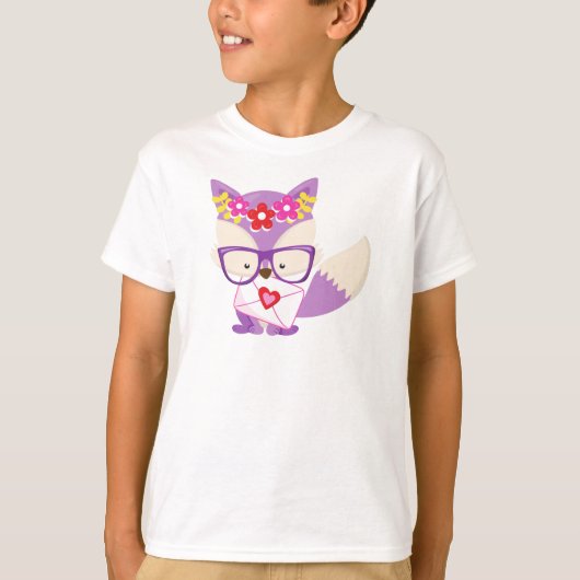 T-shirt Renard de Saint Valentin, Renard pourpre, Lunettes (Devant)
