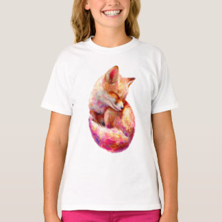 T-shirt Renard dormant aquarelle pastel pour enfants