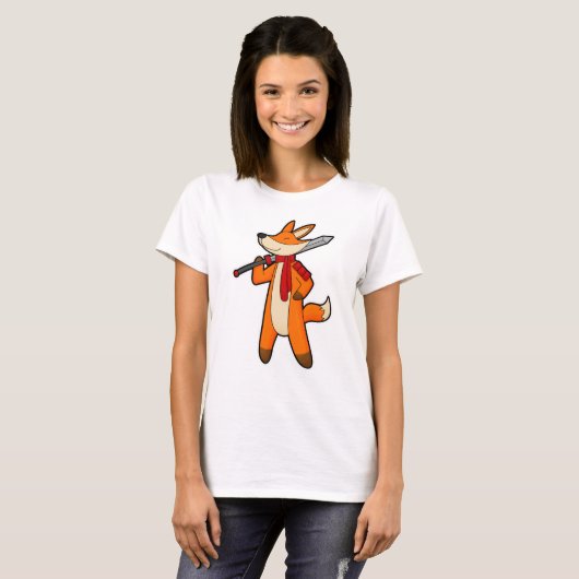 T-shirt Renard en guerrier avec épée et écharpe (Devant entier)