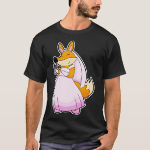 T-shirt Renard en mariée avec verre de vin rouge