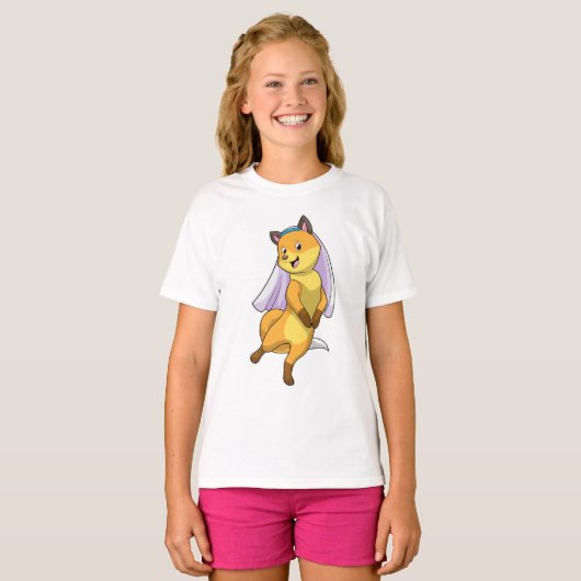 T-shirt Renard en mariée avec Voile (Devant entier)