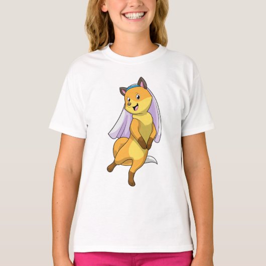 T-shirt Renard en mariée avec Voile (Devant)
