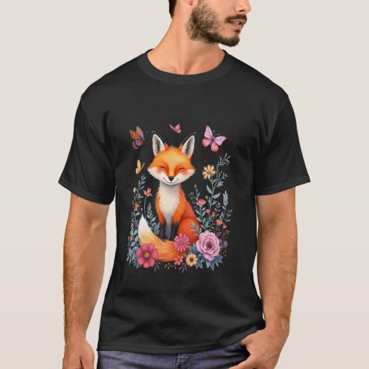 T-shirt Renard fleurs papillon (Devant)