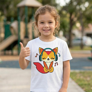 T-Shirt Renard heureux avec écouteurs en train d'écouter d