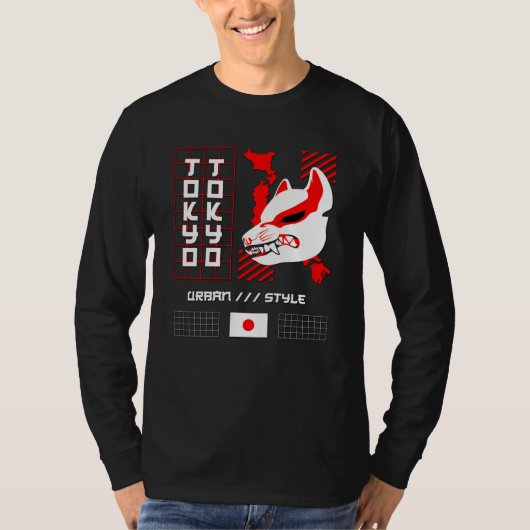 T-shirt Renard Kitsune Ville de Tokyo (Devant)