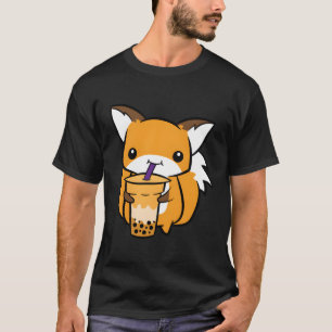T-shirt Renard mignon Avec Thé À Bulle
