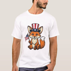 T-shirt Renard Patriotique Vintage Gravure Shirt Design_1