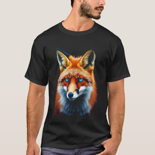 T-shirt Renard, portrait d'animal, bleu (Devant)