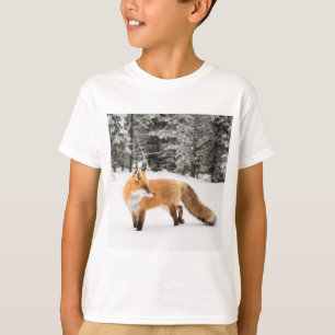 T-shirt Renard rouge en neige blanche