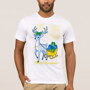 T-shirt Renne bleu et traîneau Joyeux Noël Hommes