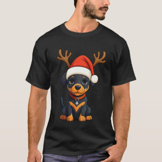 T-shirt Renne Chapeau de Père Noël Doberman Pinscher Noël