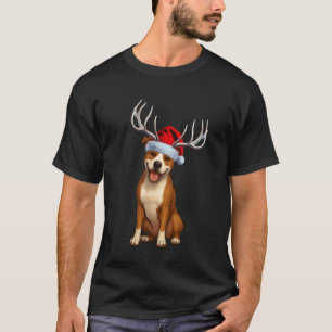 T-shirt Renne Chapeau de Père Noël Fête Pitbull Terrier No