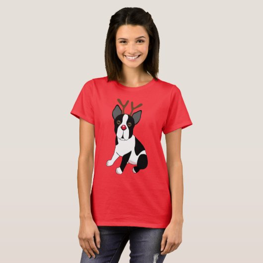 T-shirt Renne de Boston Terrier (Devant entier)