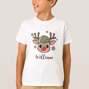 T-shirt Renne mignon personnalisé en casquette Noël garçon