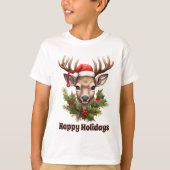 T-shirt rennes d'aquarelle de Noël (Devant)