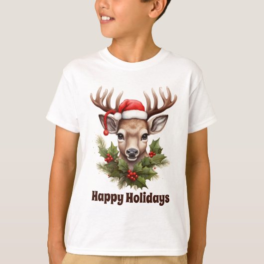 T-shirt rennes d'aquarelle de Noël (Devant)