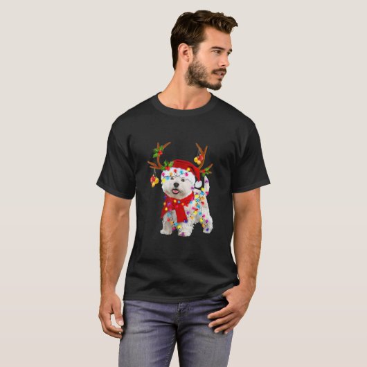 T-shirt Rennes de Chien de Bichon Frise Père Noël Noël drô (Devant entier)