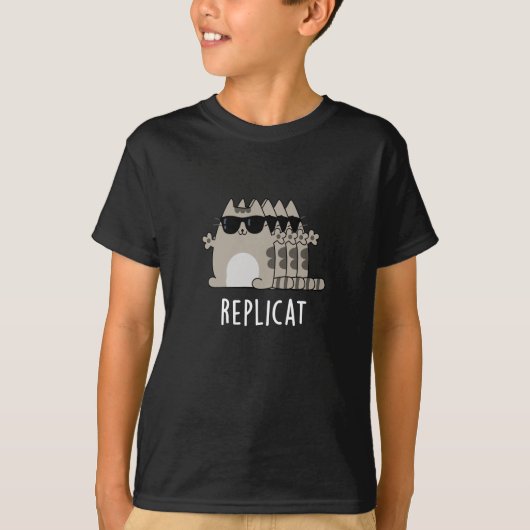 T-shirt Replicat Funny Répliqué Pun de chat Dark BG (Devant)