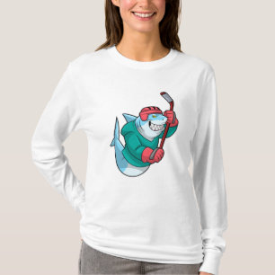 T-shirt Requin au hockey sur glace avec bâton de hockey su