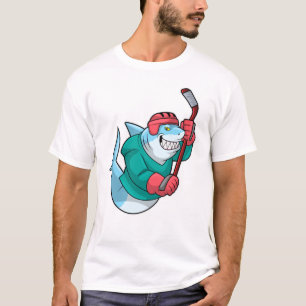 T-shirt Requin au hockey sur glace avec bâton de hockey su