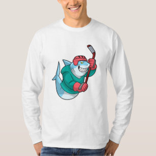 T-shirt Requin au hockey sur glace avec bâton de hockey su